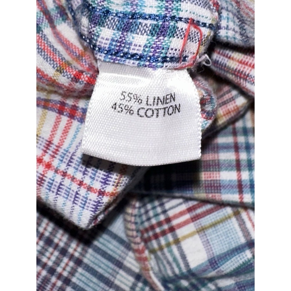 Threads Saks Fifth Avenue Button Up Shirt Medium Plaid Linen Blend Long Sleeve - Picture 4 of 7